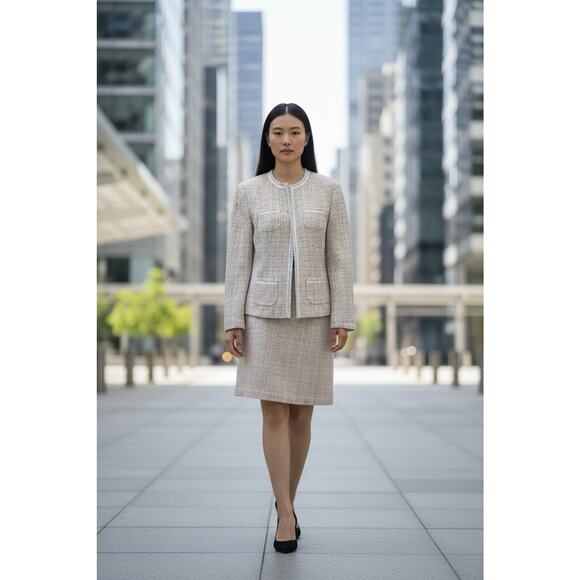 NNT Laura Scott Pastel Woven Two-Piece Tweed Skirt Suit Set Size 8 - Picture 1 of 6